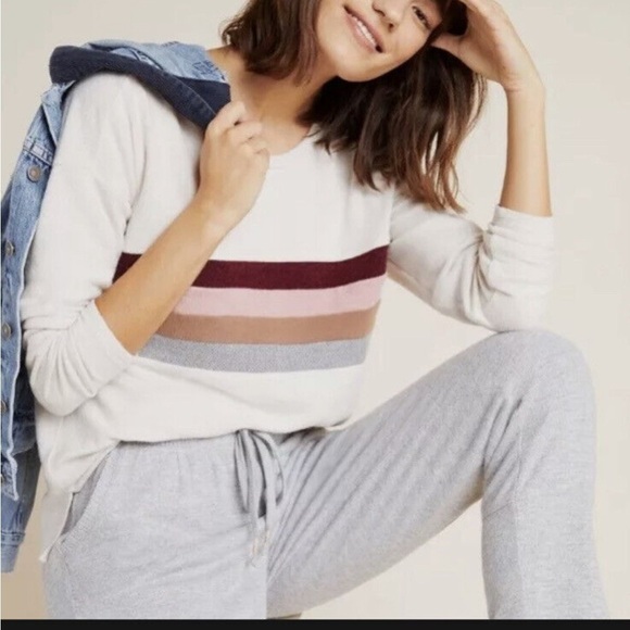 Anthropologie Sweaters - Anthropologie Ella Mara Hacci Striped Cream Crewneck Sweater NWT Size M